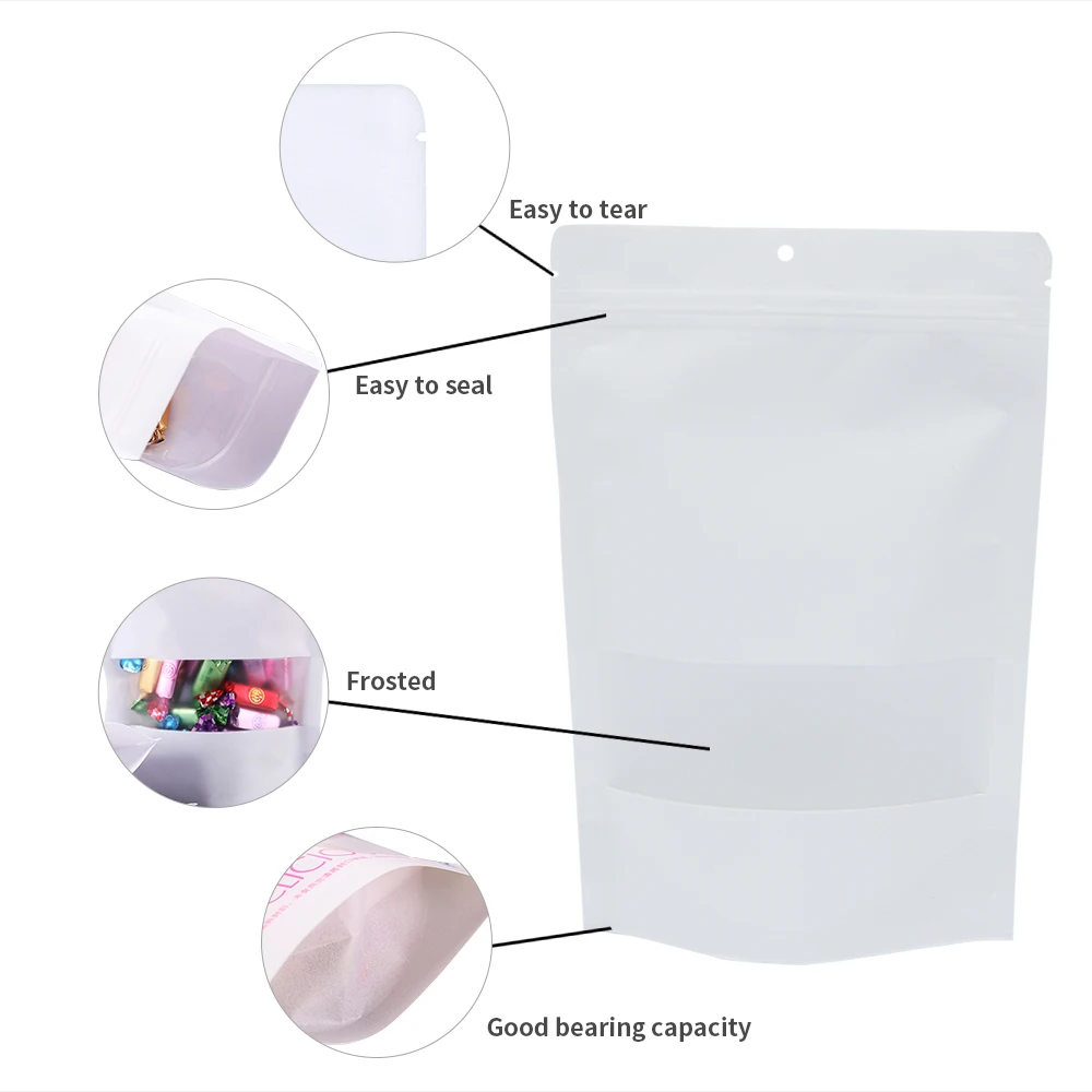 Biodegradable Custom Printed Ziplock Kraft Paper Stand up Pouch With Window Food Packaging Mylar