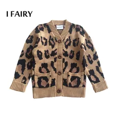 Custom Fashion leopard print pattern mom and me family matching clothing jacquard knit mommy and baby kids cardigan outfits