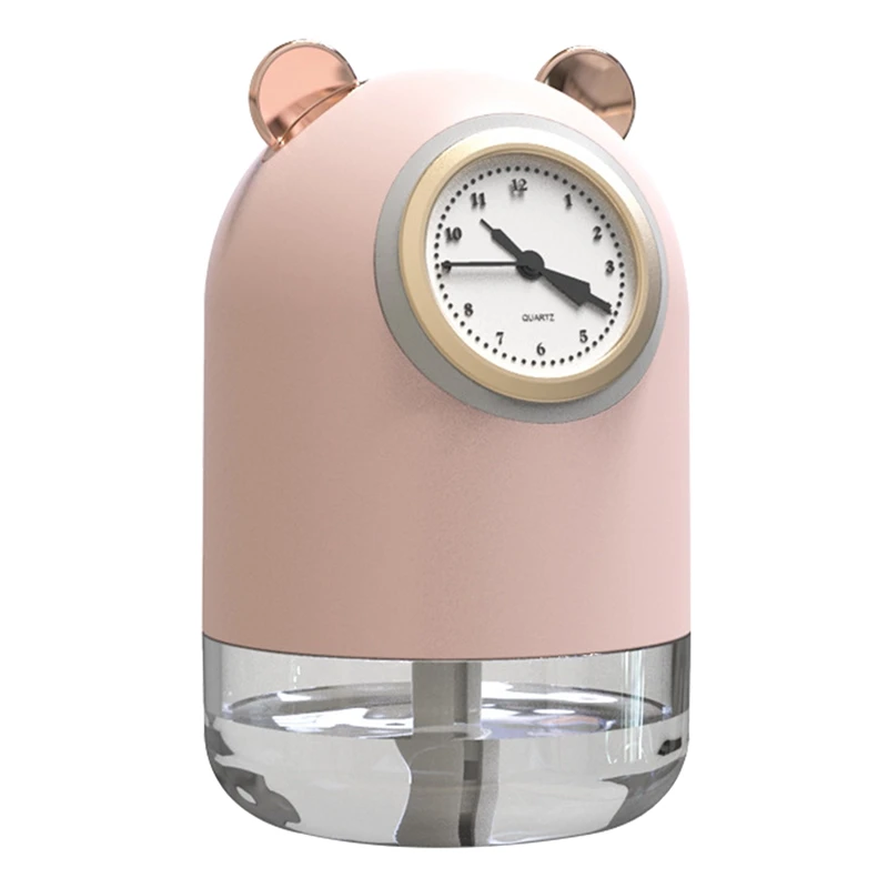 Cute Bear Air Humidifier with Clock Electric Humidifier Diffuser USB Charging Air Freshener Mist Maker for Home