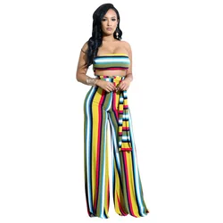Summer Rainbow Stripe Two Piece Set Women Clothing casual dress
