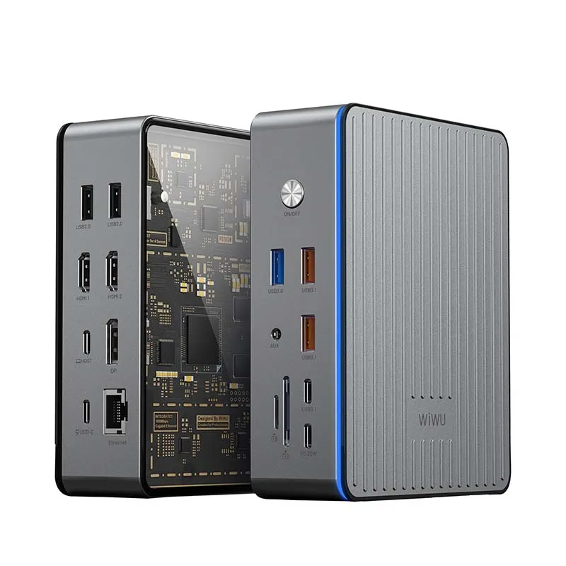 WiWU Wholesale 16 in 1 Type C hub laptop adapter Multi ports Docking Station USB3.1 TV display Lan card reader for Macbook