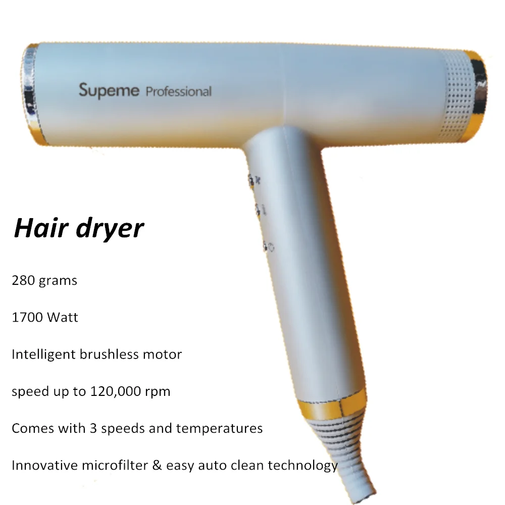 New type of lightweight, compact and powerful Pro Salon brushless motor hair dryer