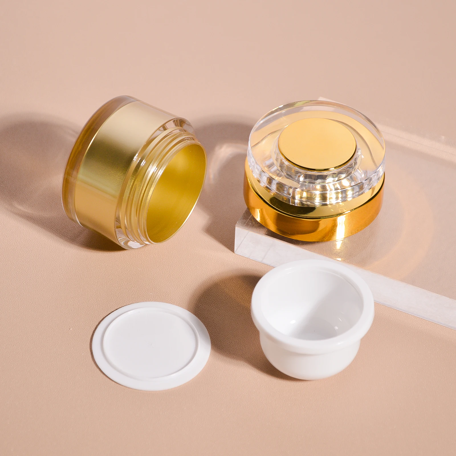 Luxury Screw Cap Plastic Jar 10g 15g 20g 30g 50g Cosmetic Round Shape Gold Acrylic Jar Container Empty Cream Jars With Pp Lid