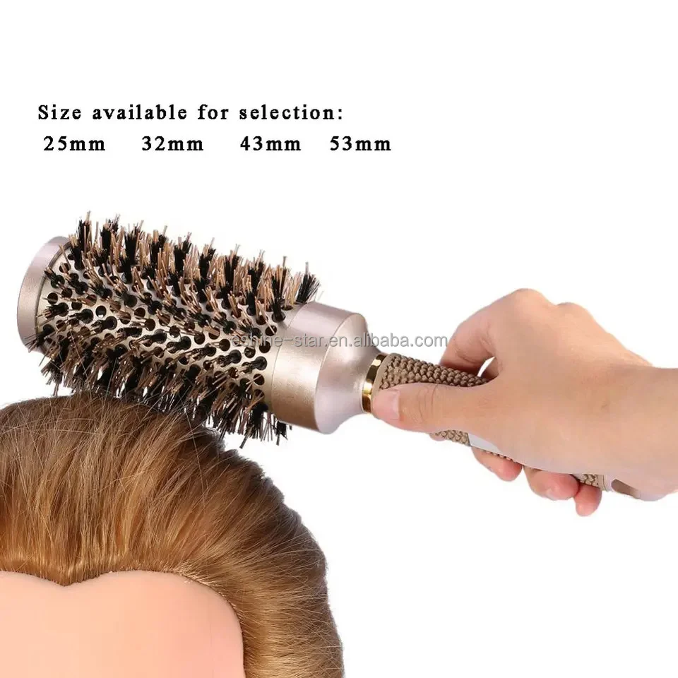 Professional Round Nano Technology Ceramic Styling Boar Bristle Hair Brush for Blow Drying