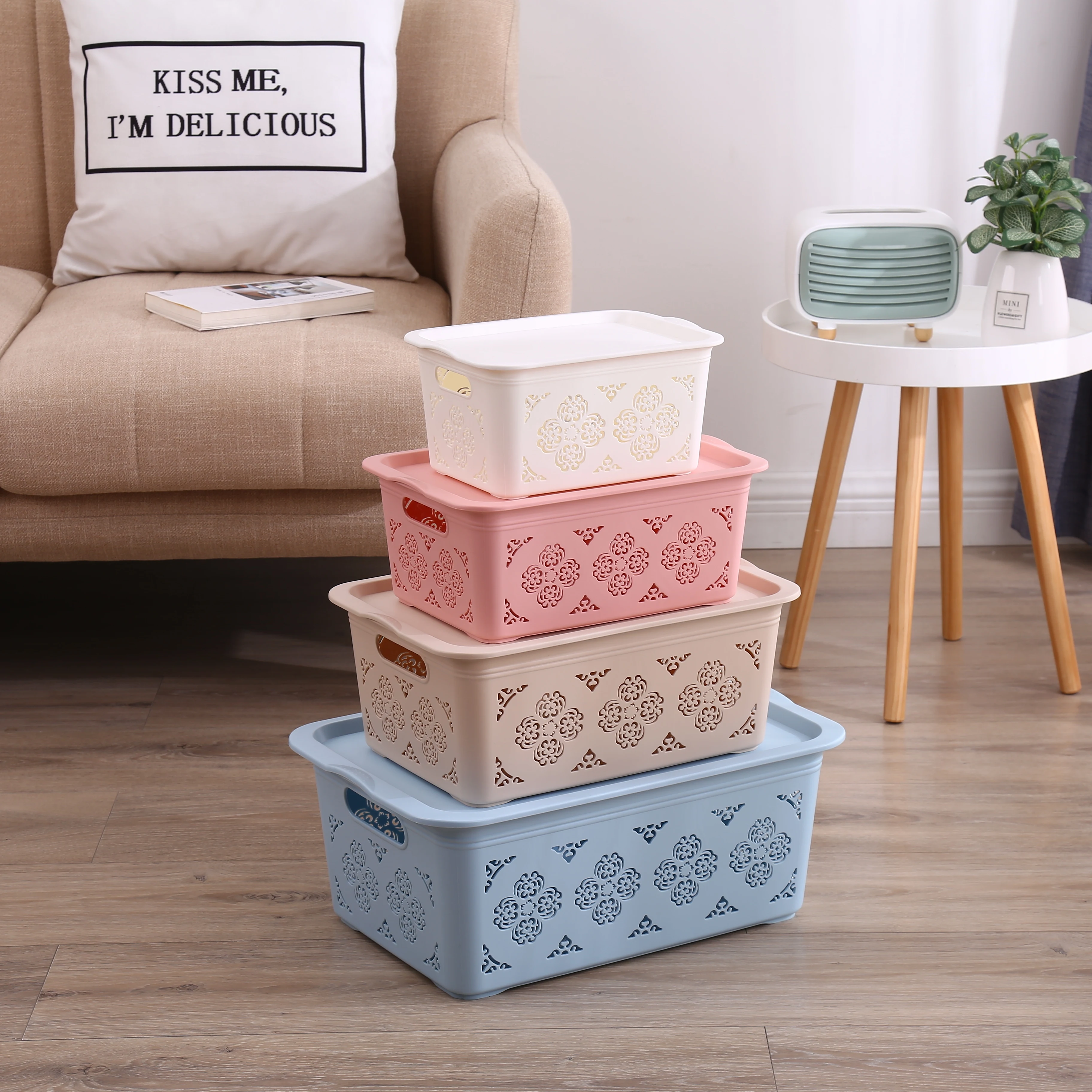Plastic basket cloth organizer closet organizer stackable bins storage bins plastic storage box rattan basket with 3L/6L/9L/17L