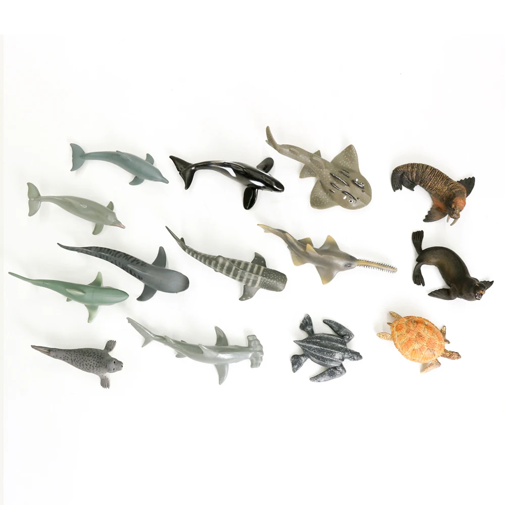 MU GROUP High simulation aquatic  PVC solid deep ocean shark tortoise dolphin model plastic sea animal toy set