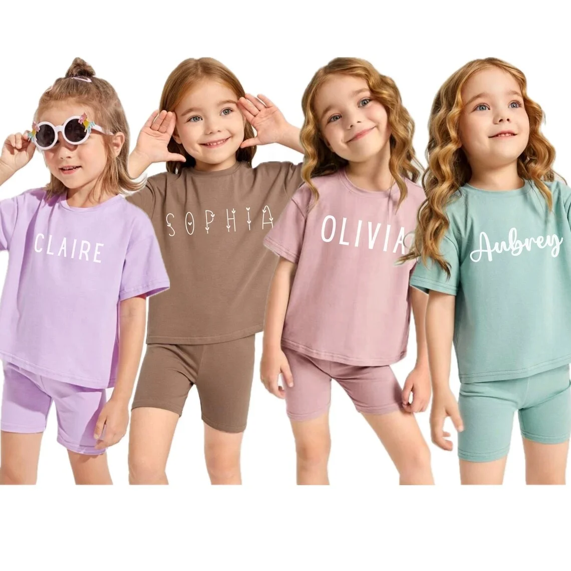 Custom Personalized Toddler Girls Tee and Biker Shorts Outfit | Neutral Matching Set for GirlsToddler Leggings Set