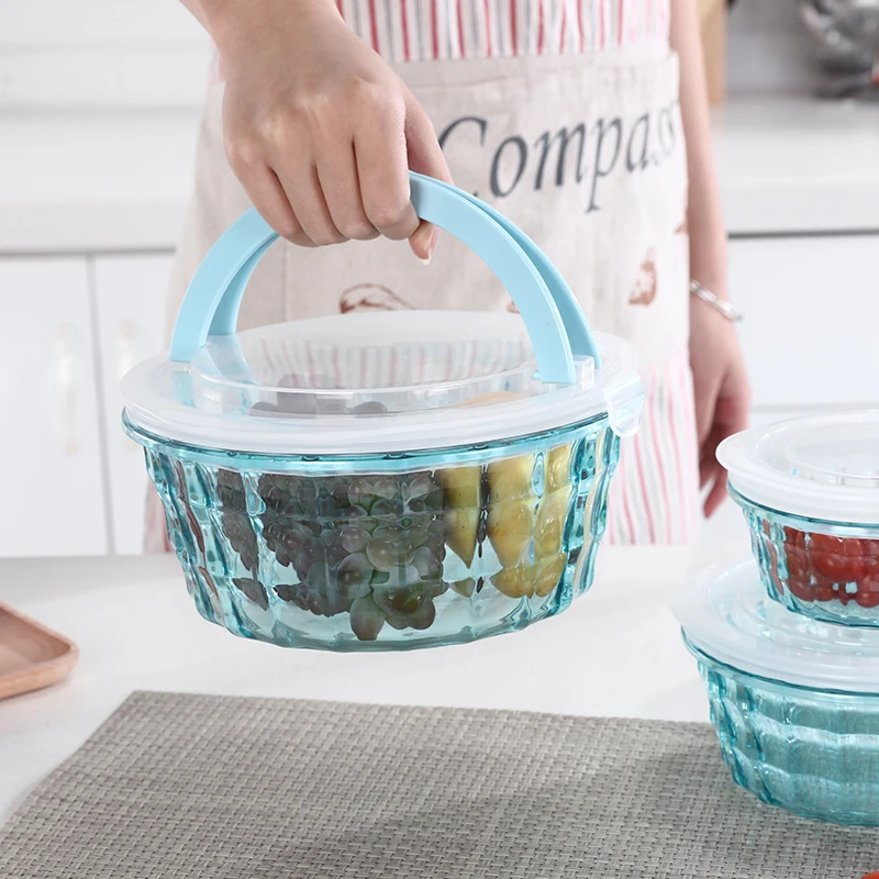 Portable 2 in 1 fruit plastic container bowl with lid and handle