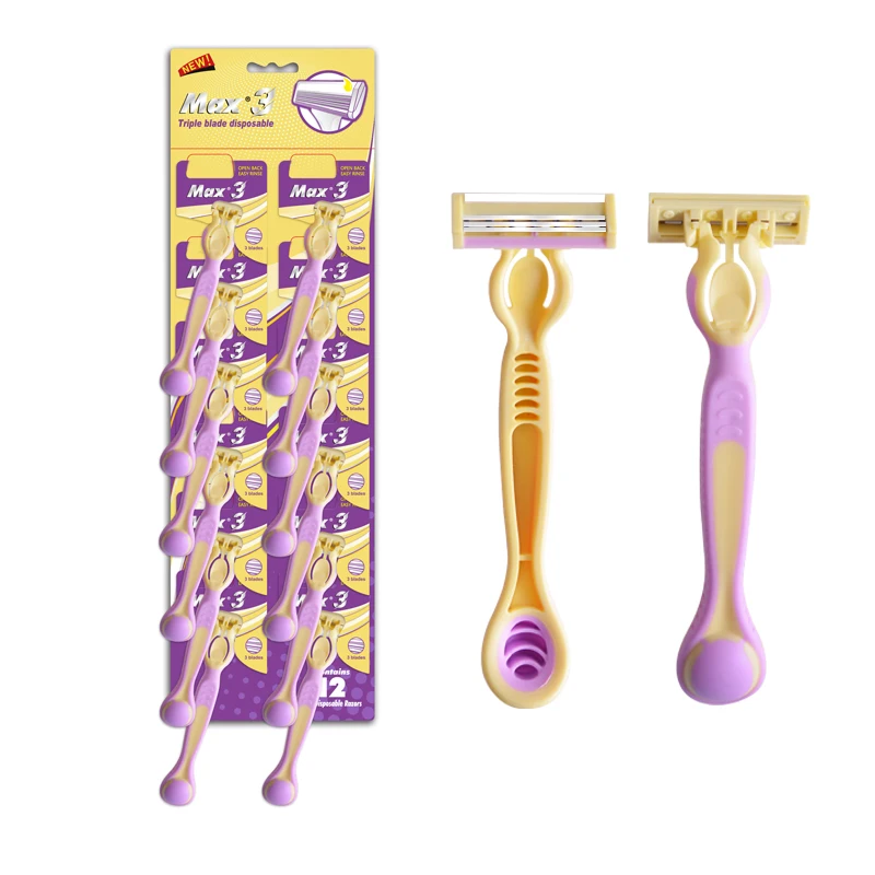 triple blade safty razors disposable razor for lady manufacturer high quality max 12 pieces