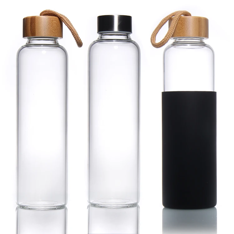 Factory Wholesale 330Ml 500Ml Sports Drinking Bottle Glass Water Bottles With Bamboo Screw Lid And Rope