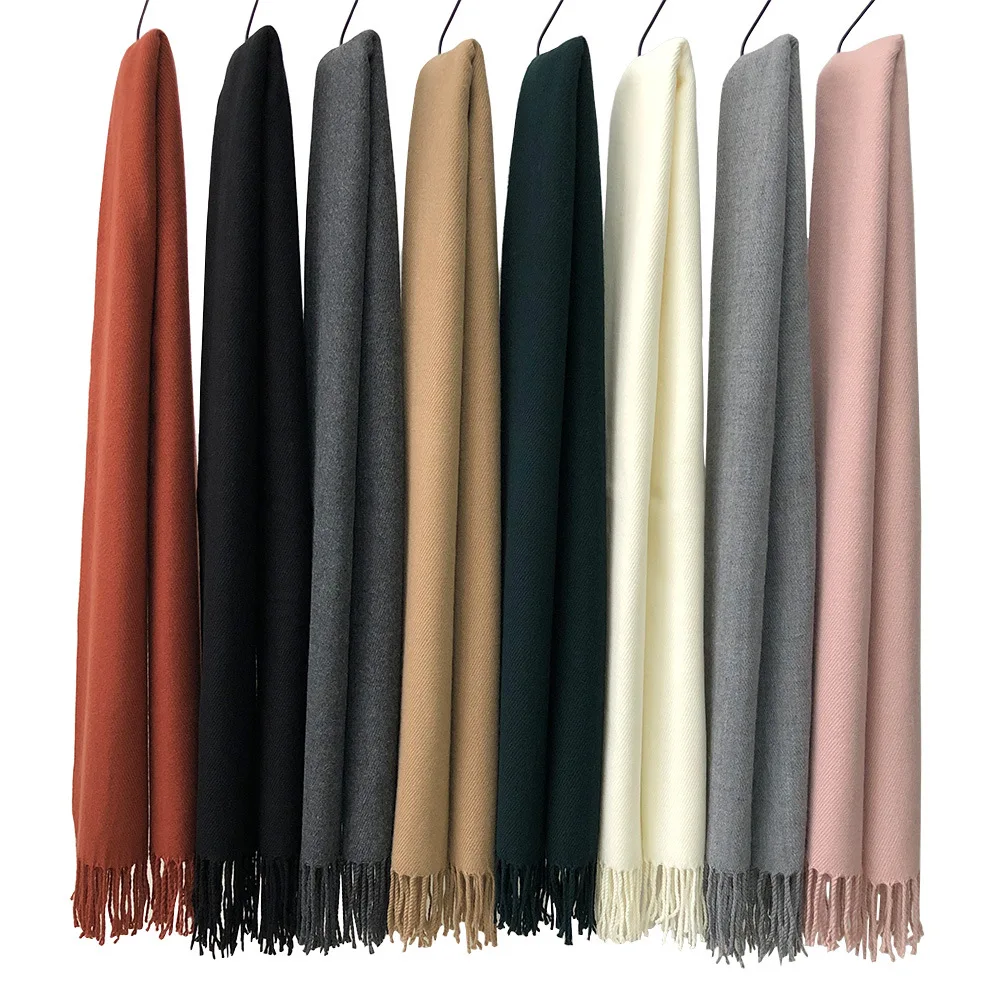 Embroidery Custom Winter Warm Feeling Pure Color Long Neck Gaiters Men Women Fashion Tassel Shawl Knitting Unisex