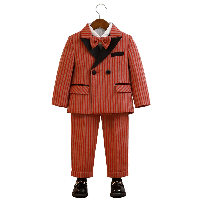 Red Stripe Children Handsome Blazers Suit Kids Piano Stage Performance Baby Boys Birthday Party Wedding Formal Suits Clothes