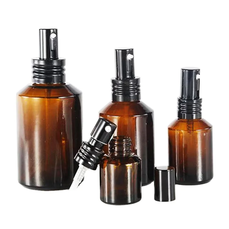 Cosmetic Serum 30ml 60ml Matte Black Green Dropper Bottle Slant Shoulder Glass Hair Essential Oil Bottle with Spray Pump