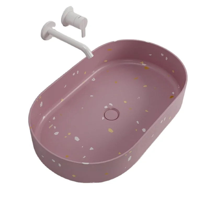 Custom new colorful furniture look terrazzo bathroom hand wash oval basin