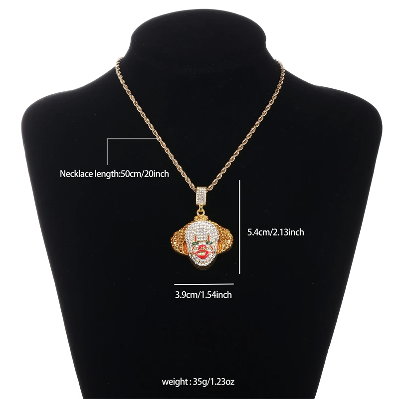 Hiphop Personality Iced Out Jewelry 18inch Alloy Cuban Chain Clown Mask Pendant Necklace Gifts Forfriends on Halloween