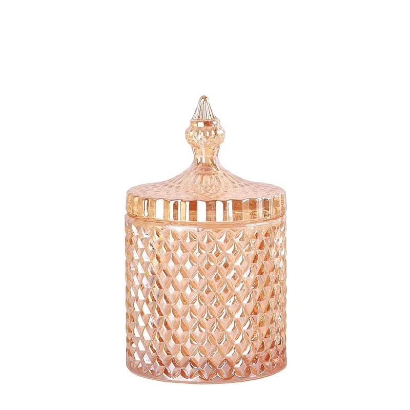 Embossed glass candlestick aromatherapy Mongolian packaging jewelry crystal empty cup transparent round container