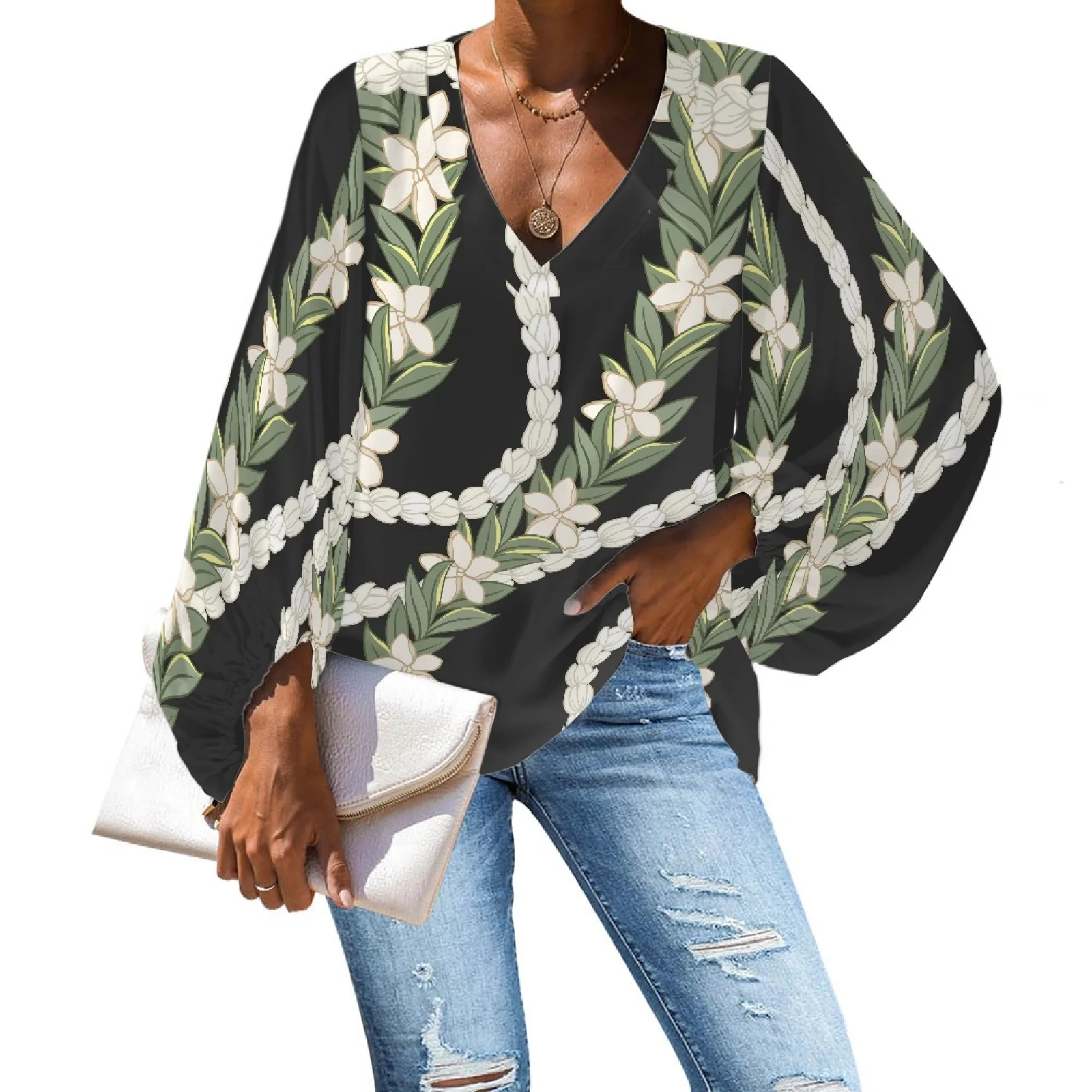 Polynesian Tribal Custom Fashion Hawaiian Floral Print Casual Designs Chiffon Blouse Tops Summer Long Sleeves Blouses for Women