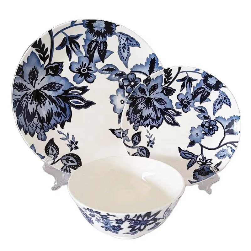 Modern ceramic dinnerware dish set floral dinner sets dinnerware blue printing grace designs ceramic dinnerware