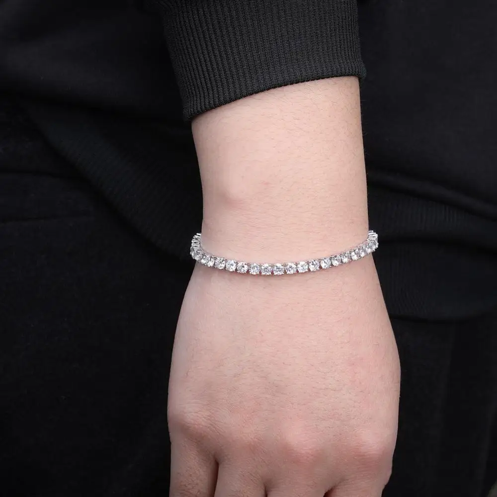 Hip Hop Luxury Iced Out Gold Plated One Row Diamond New Buckle 3/4/5/mm Tennis Bracelet for Unisex