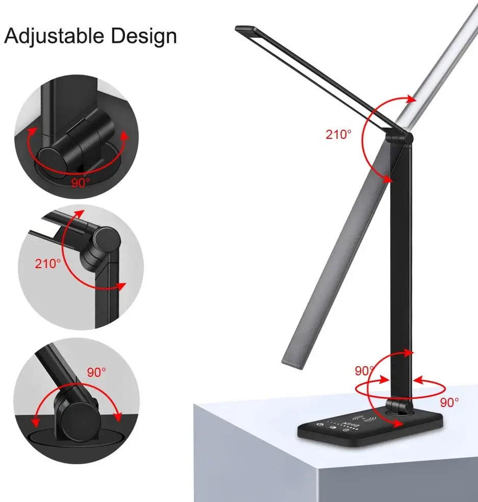 Multifunctional Led Working Lamp With Wireless Charger USB Charging Port Table Lamp Timer Office  Desk Light For Working Reading