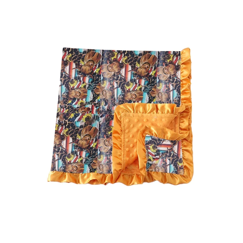 Cow Western Mexican Serape Ruffle Double Layers Minky 90* 110CM Jersey Knitted Baby Blankets organic baby swaddles new style