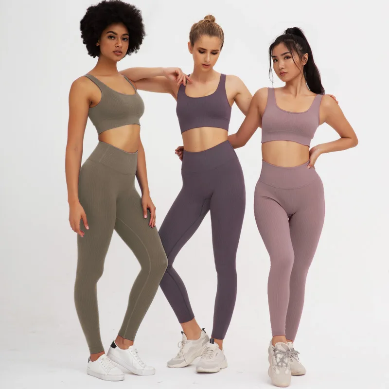 Hot 2PCS Seamless Yoga Sets Women Gym Fitness High Waist Leggings+Bra pads Running Sportswear Pants Gym Sets Custom Logo