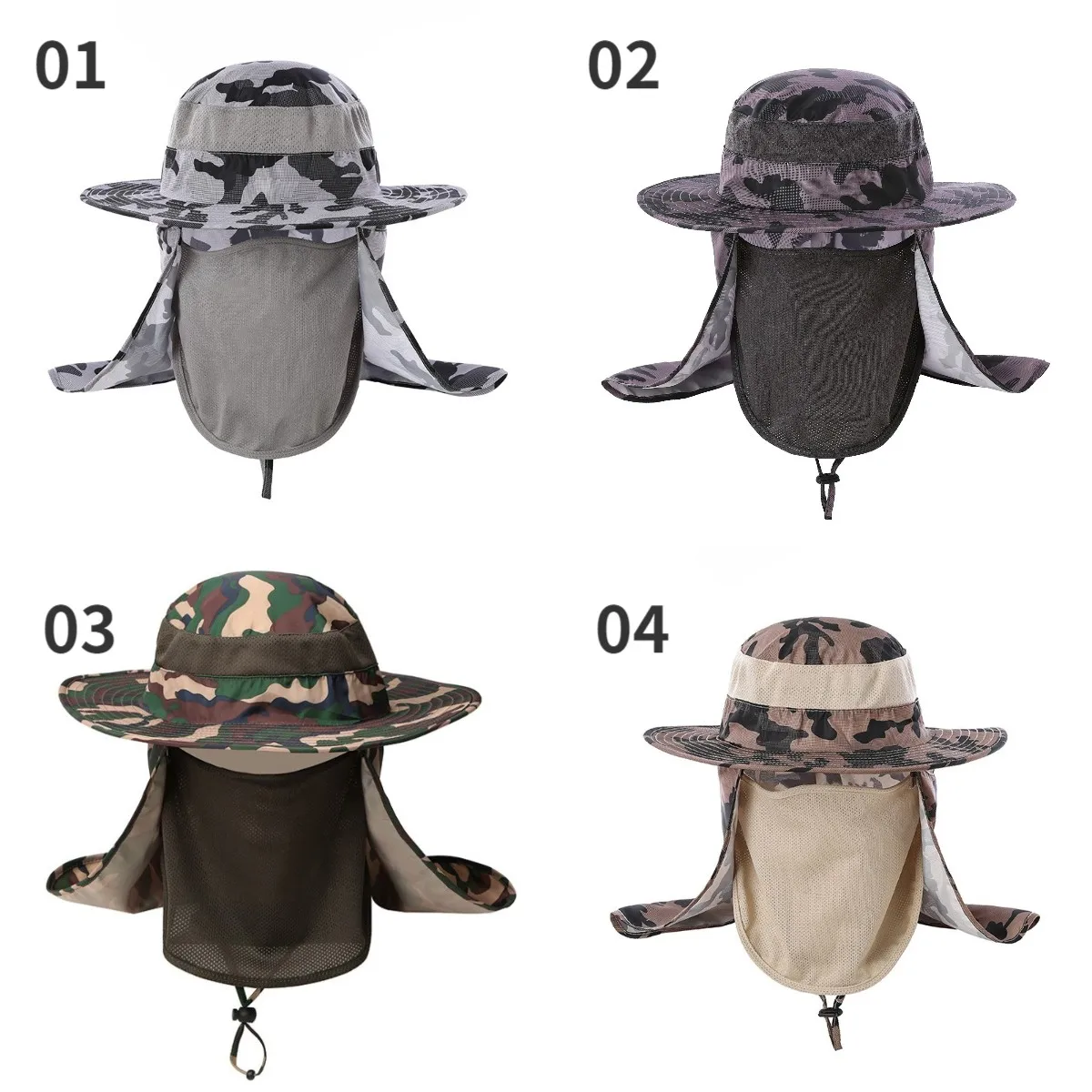 FF1402 UPF50+ Wide Brim Bucket Sun Hats UV Protection Breathable Visor Men Women Safari Fishermen Fishing Hat with Neck Flap