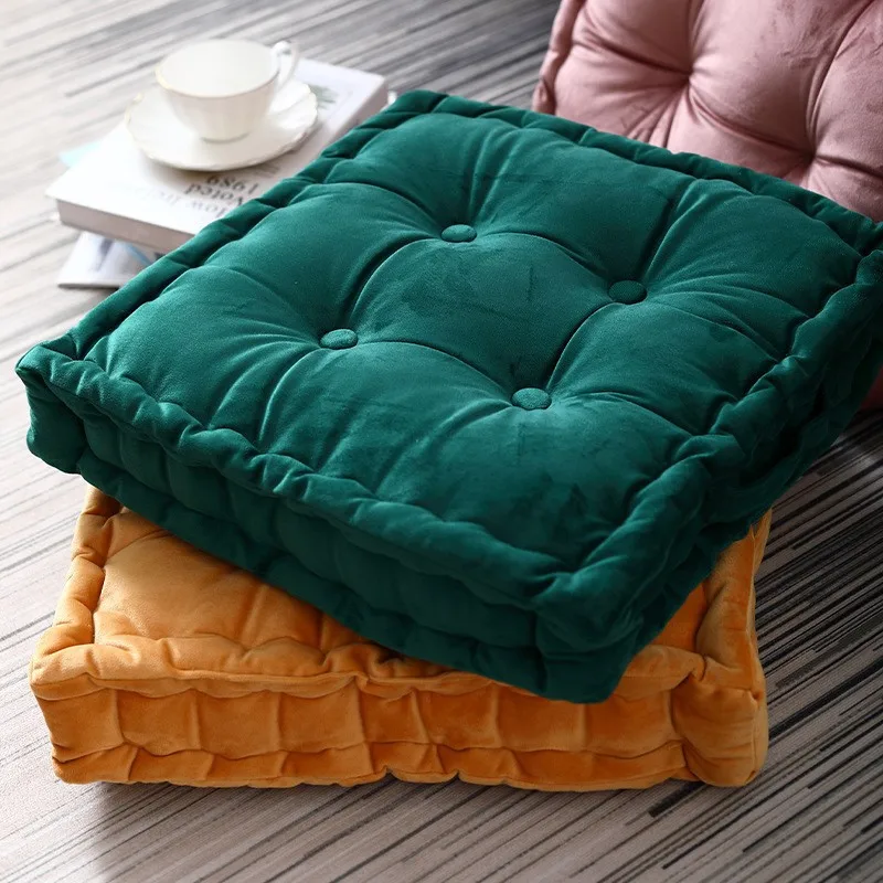 Multi Color Solid Velvet Square Floor Cushions With Handle Handmade Soft Futon Mat