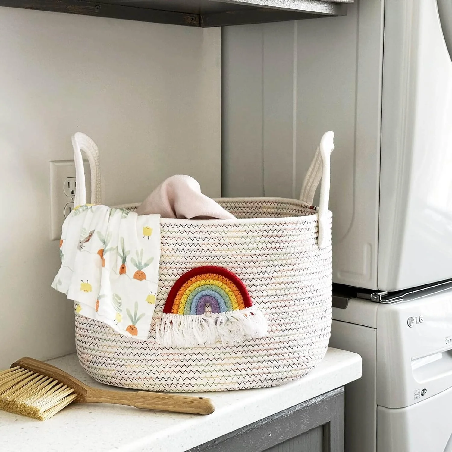 Hot Selling Gift Woven Rope Basket Kids Medium Shelf Baby Decorative Toy Colorful Rainbow Storage Basket