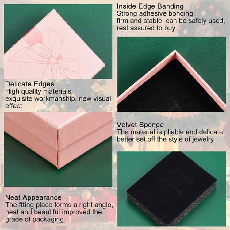Pink Rectangle Cardboard Jewelry Gift Box Packaging Small Kraft Box for Jewelry Set with Sponge Liner Cushion