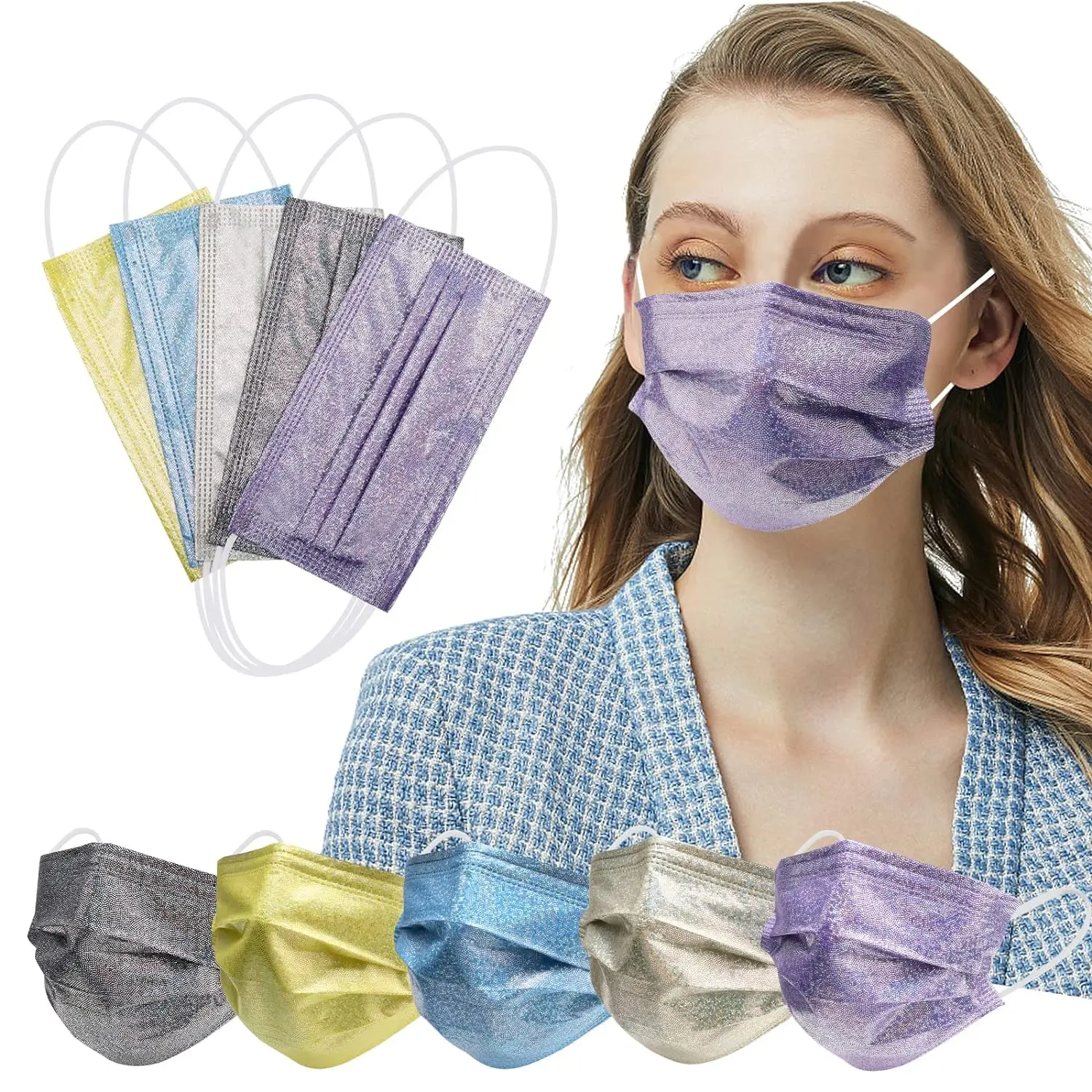 Disposable Earloop Pink Blue Black White Mouth Mask 3 Layers Meltblown Non-Woven Breathable Face Masks