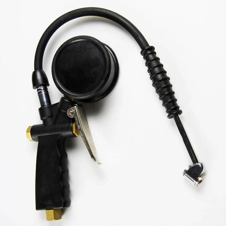Air chuck dial tire gauge with inflating gun for any vehicle