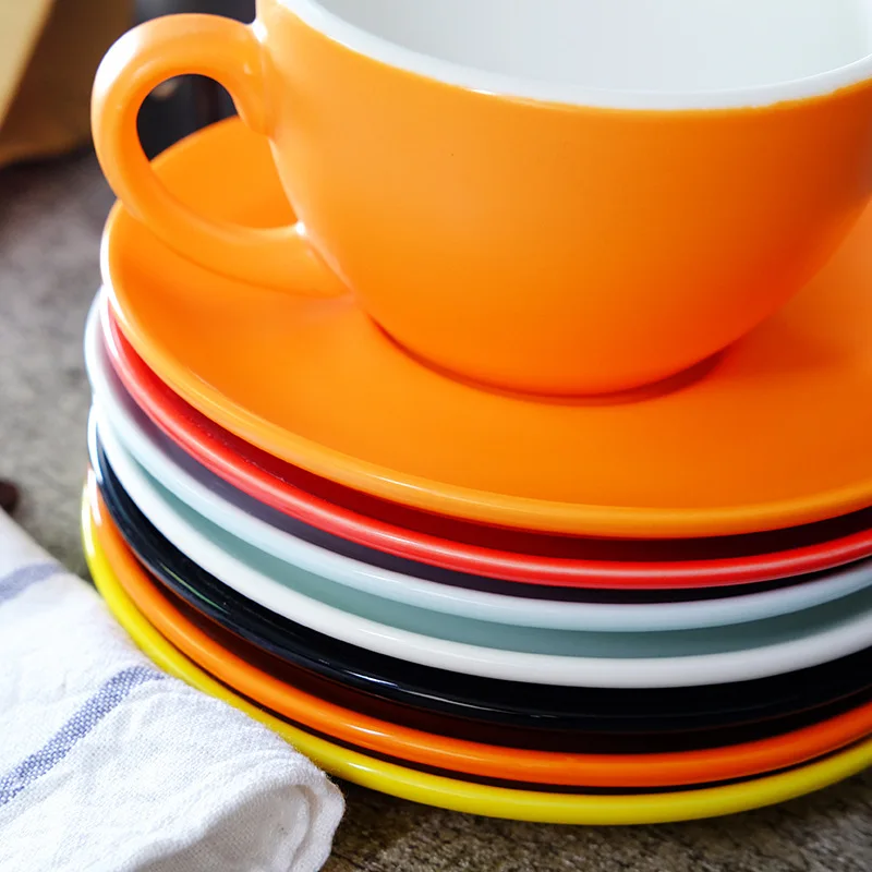 
4/8/12oz High quality factory colorful matte or glossy cappuccino latte espresso coffee cup saucer set with dish and spoon 