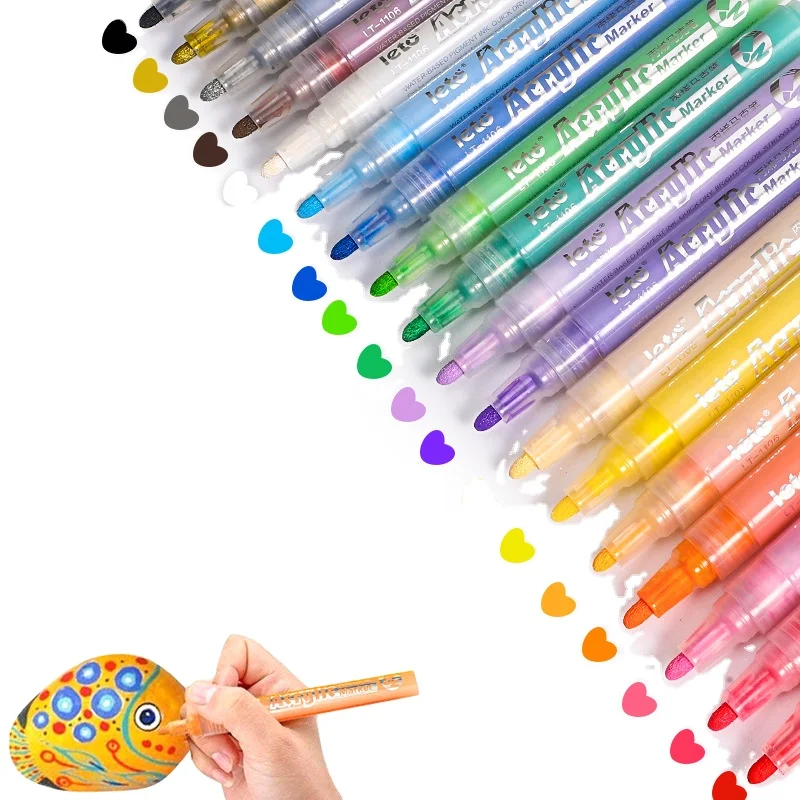 
12/18/24 Colors Liquid Fluorescent/Glow In The Dark Paint Marker Pen For Rock Painting Set, Water-Based Acrylic Paint Marker 
