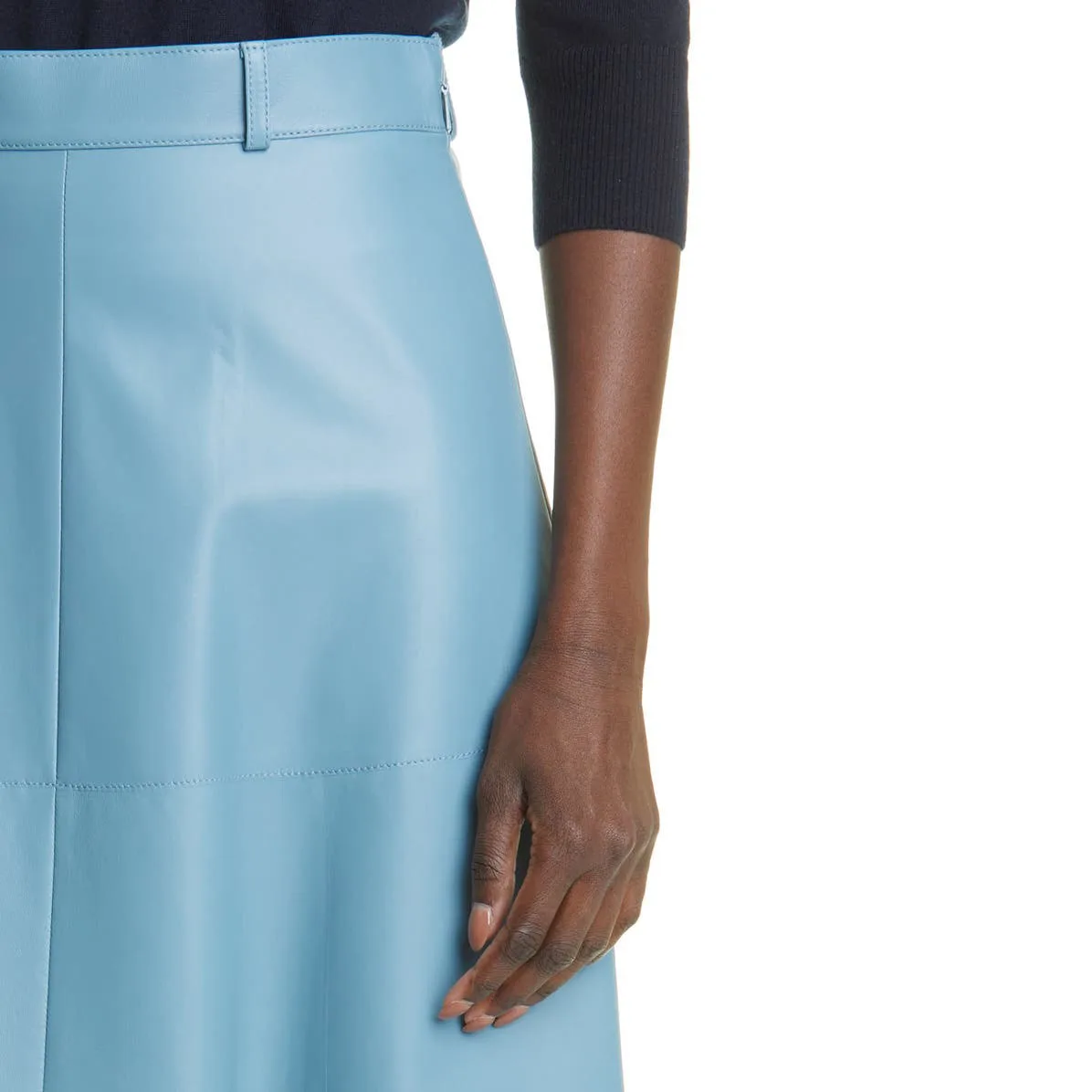 Latest Design Summer Fashion Casual Custom High Waist Elegant Retro Blue Leather Midi A Line Skirt For Women Office