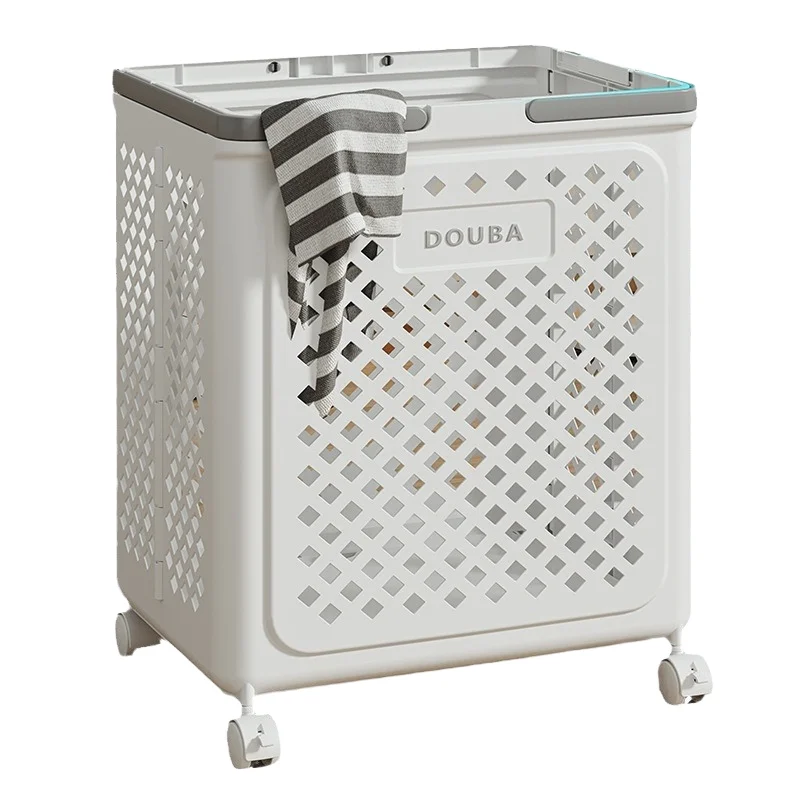 Xjh Large Capacity Collapsible Plastic Laundry Basket With Wheels And Handle Multipurpose Use For Sundries And Gifts