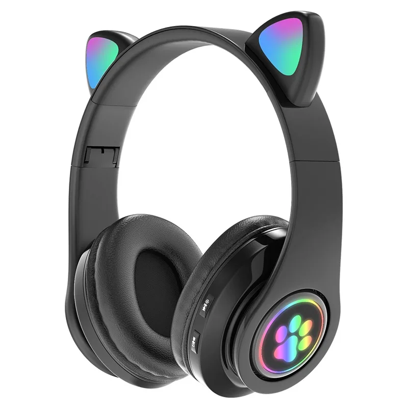 Дропшиппинг милые наушники с кошачьими ушками RGB-подсветкой складные беспроводные BT для детей