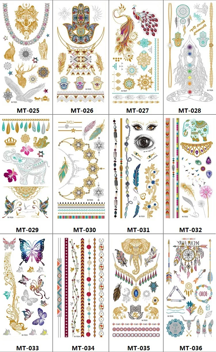 2024 New Style Women Chain Bracelet Fake Jewelry Waterproof Temporary Tattoo Arm Sleeve Hand Wrist Gold Metallic Tattoo Sticker
