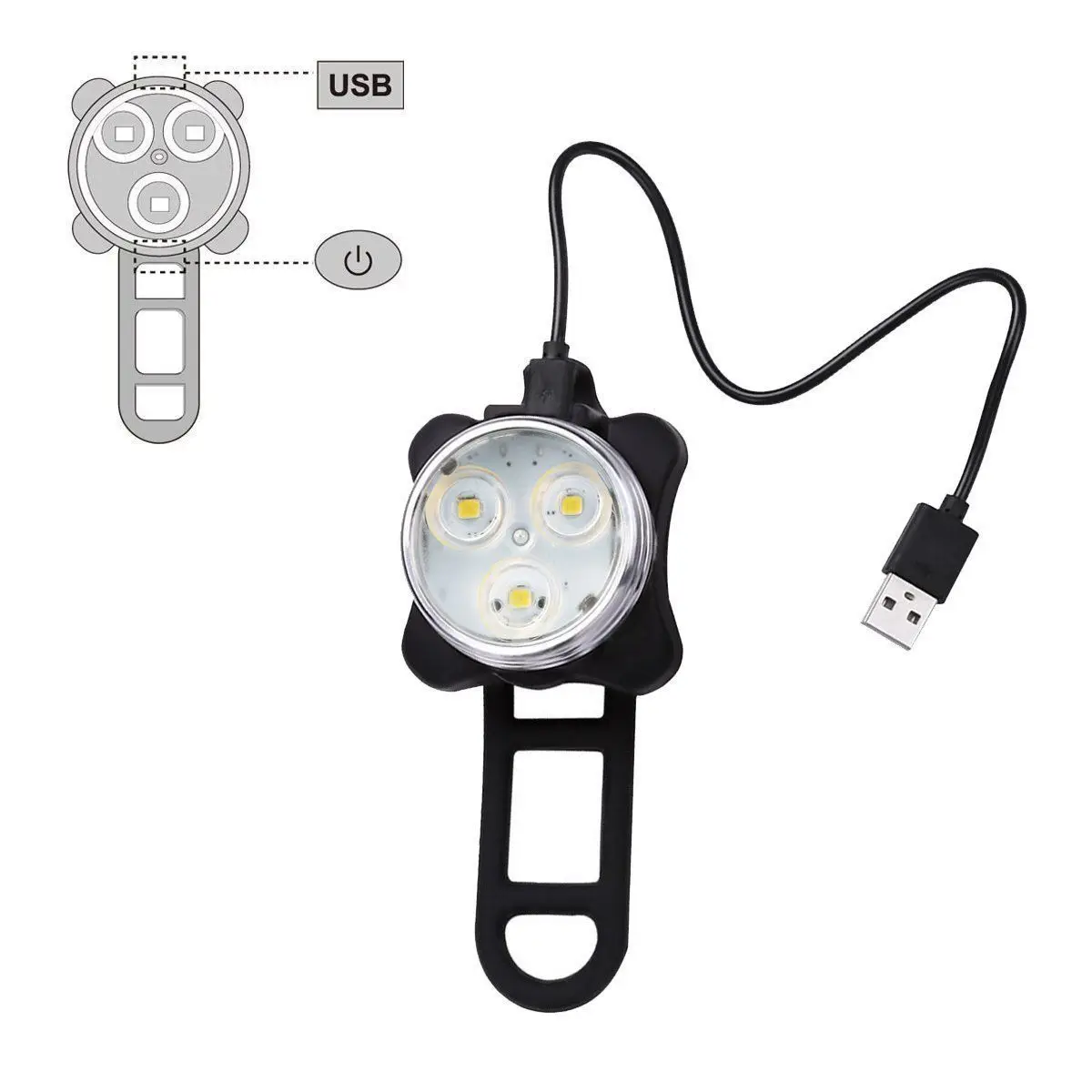USB Rechargeable Bike Light Red and White Set Super Bright Front Headlight and Rear LED Bicycle Light 4 Light Mode