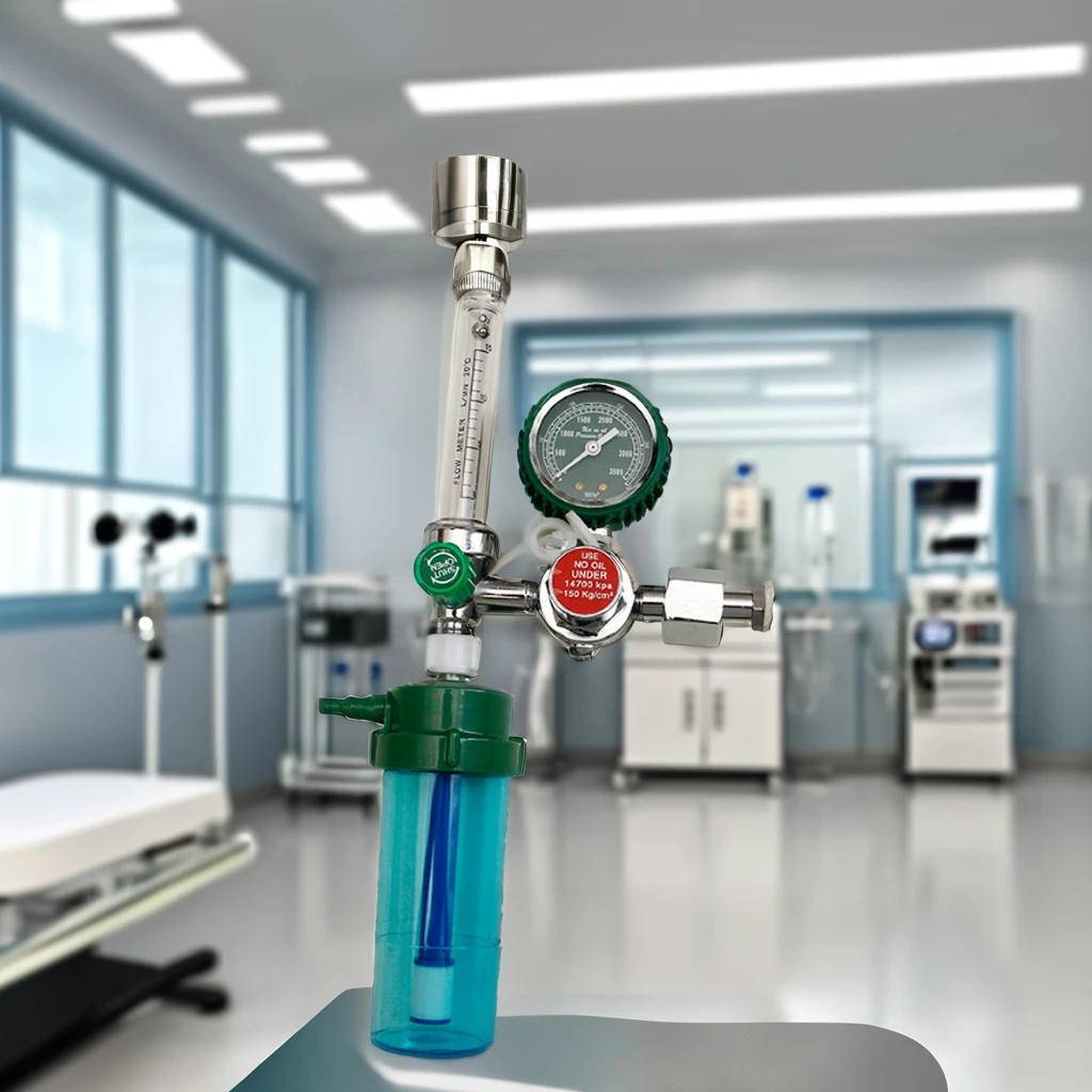 High Quality Portable Oxygen Regulator with Pressure Gauge and Humidifier for Hospital Use Good for Stretcher