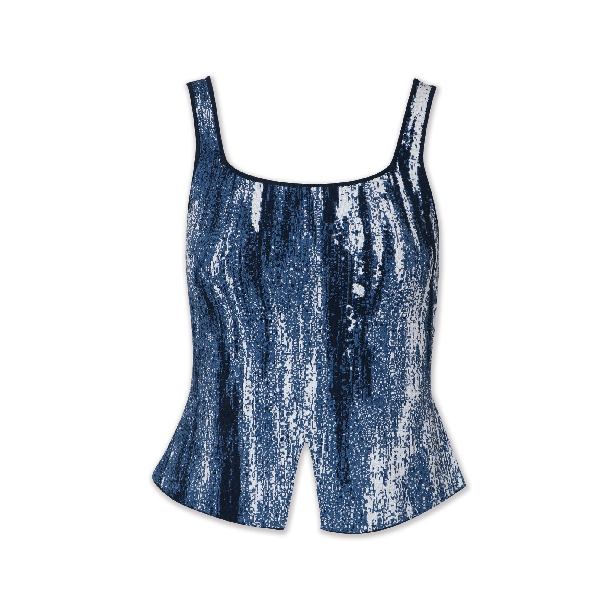 Latest Product Good Quality Square Collar Jacquard Split Knit Strap Crop Top For Women