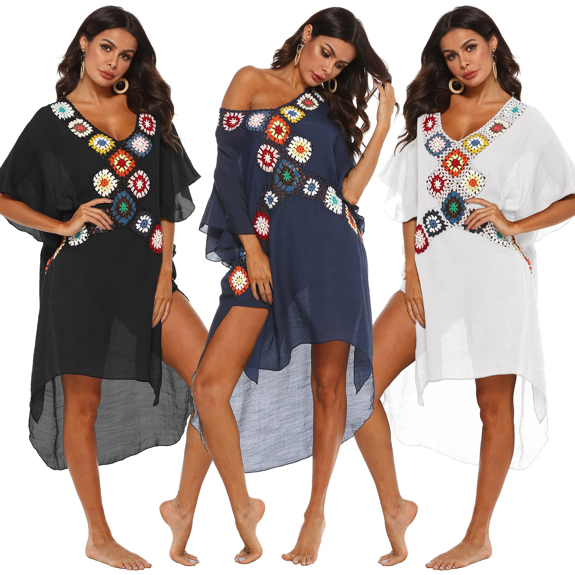 Women Beach Dress Bikini Cover Up Pareo Boho Mujer Dresses saida de praia for Woman Swimwear Cover-Ups 2022 Summer Crochet Tunic