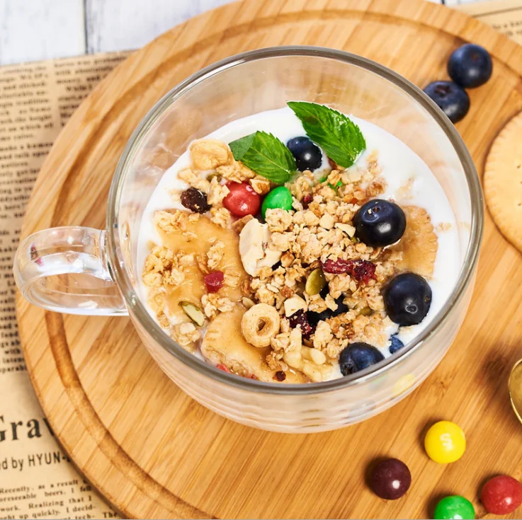 Best Quality Handle Glass Coffee Tea Cup Suppliers Large Round Transparent Milk Tea Glass Cup