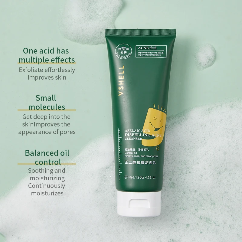 VSHELL Azelaic Acne Face Wash 120g/4.23 Oz Deep Cleansing Anti Acne Oil Control Facial Cleanser For Oily Skin Private Label