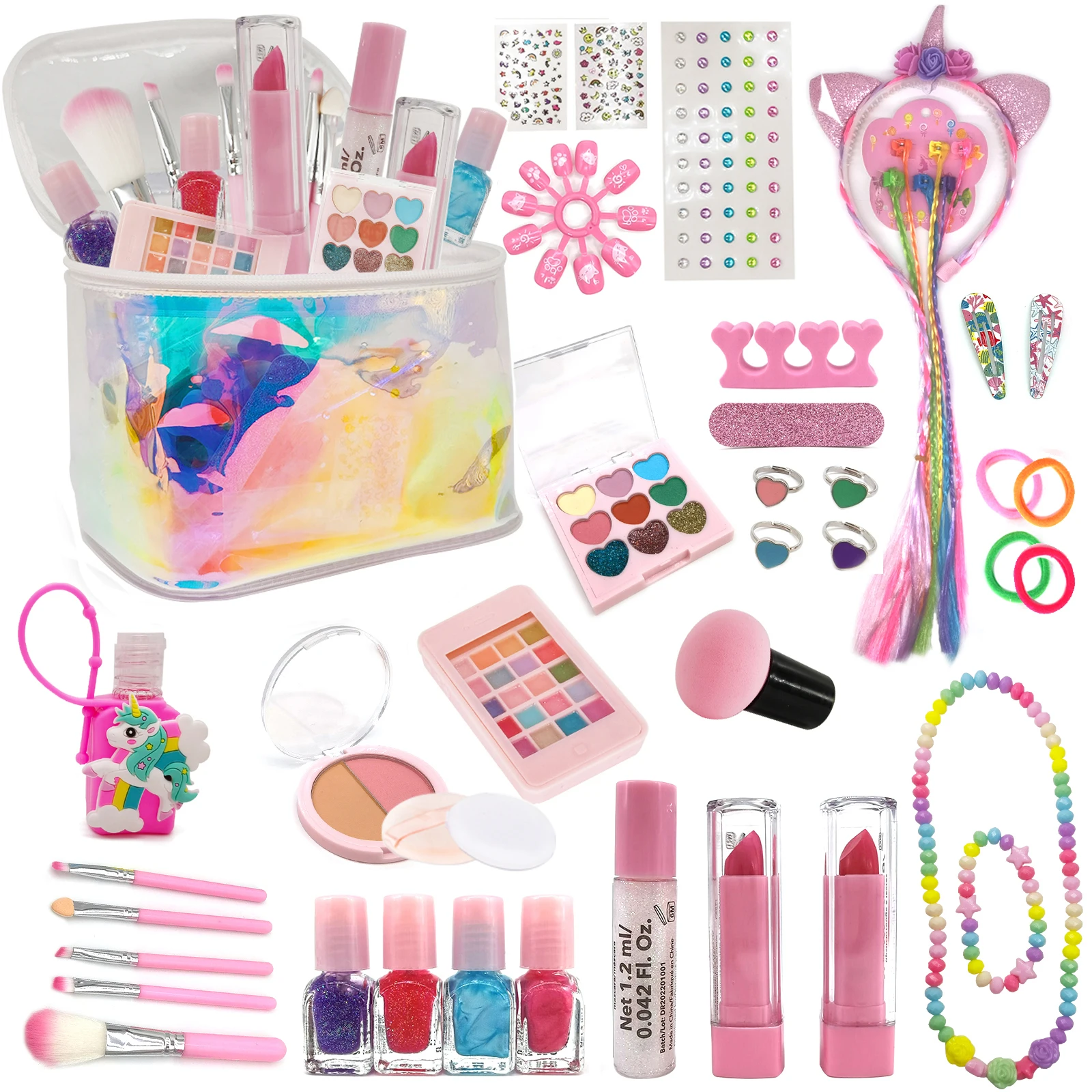 TALC TREE Girls Makeup Set Lip Gloss Nail Polish Eyeshadow Brush Professionals Kids Gift Makeup Kit Box