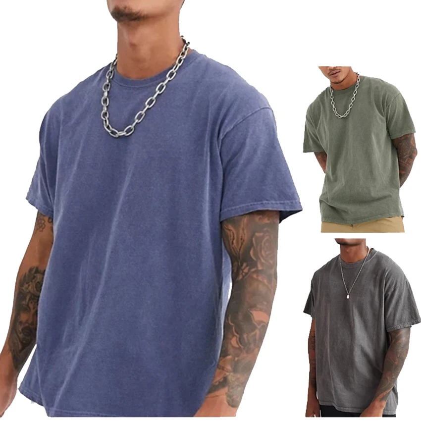 Wholesale Men Acid Wash T shirt Streetwear stone cotton t shirts with logo customize oversized vintage t-shirt