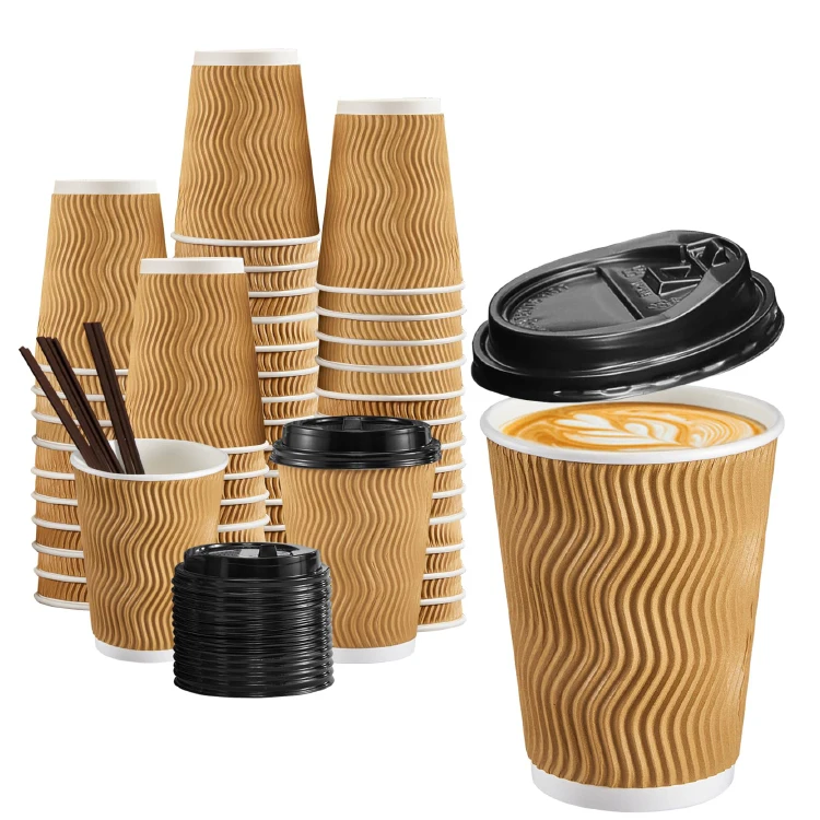 Factory Price For Disposable Paper Cups Ripple Wall Paper Coffee Paper Cup 12oz