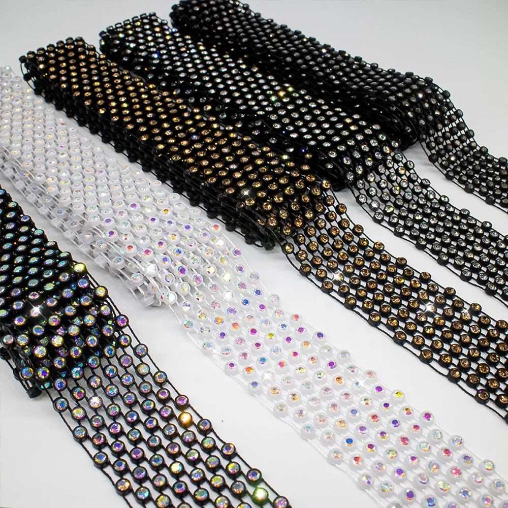 Wholesale Customized Sparkling  Fishnet Crystal Fabric Rhinestone Mesh Trimming For Clothes