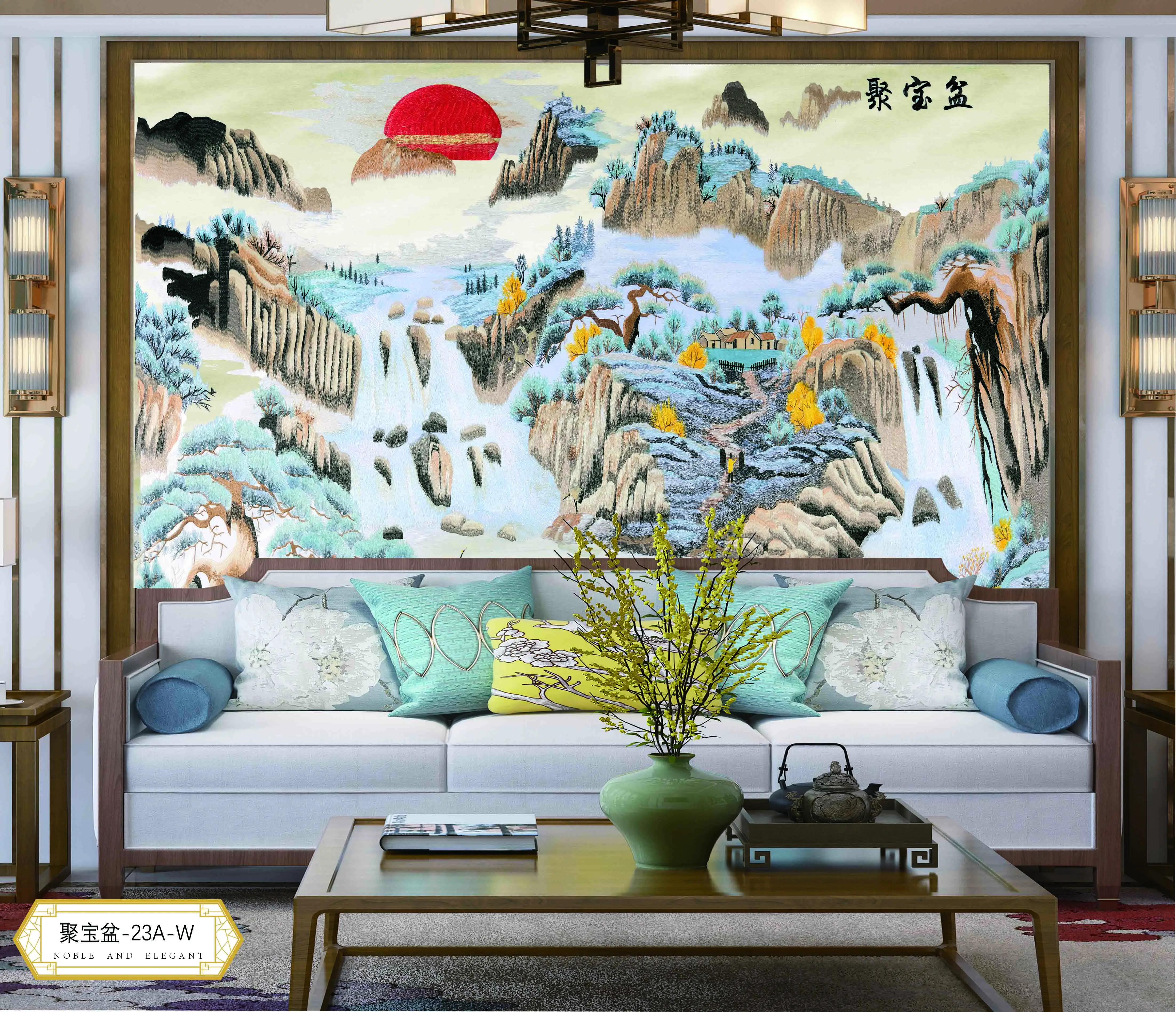 Custom  Living Room Home Decoration Wall Paper Silk Chinoiserie Embroidery Hand Painted 3D Mural Wallpaper For walls