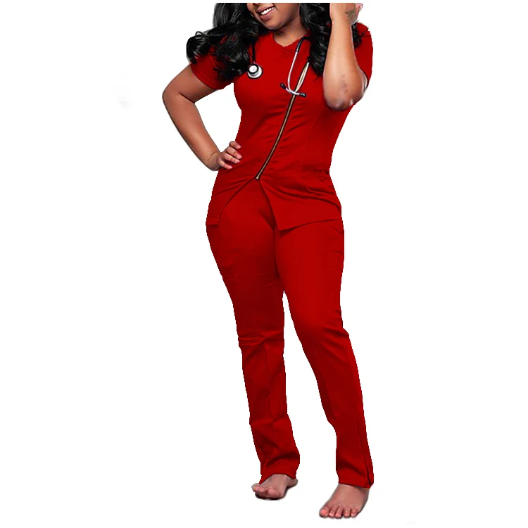 Fashionable uniform nurse medical uniform sexy women orange scrubs zipper nursing hospital uniforms sets